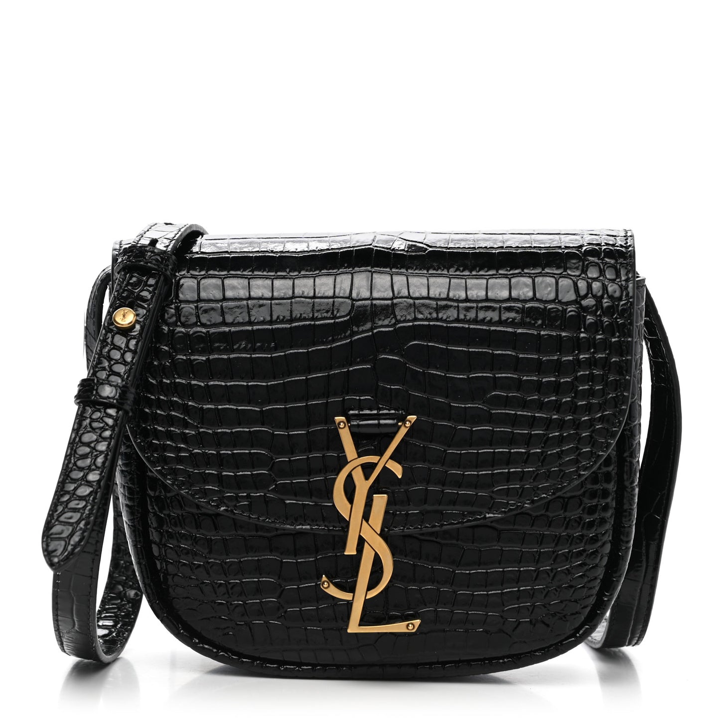 Crocodile Embossed Calfskin Small Kaia Satchel Black