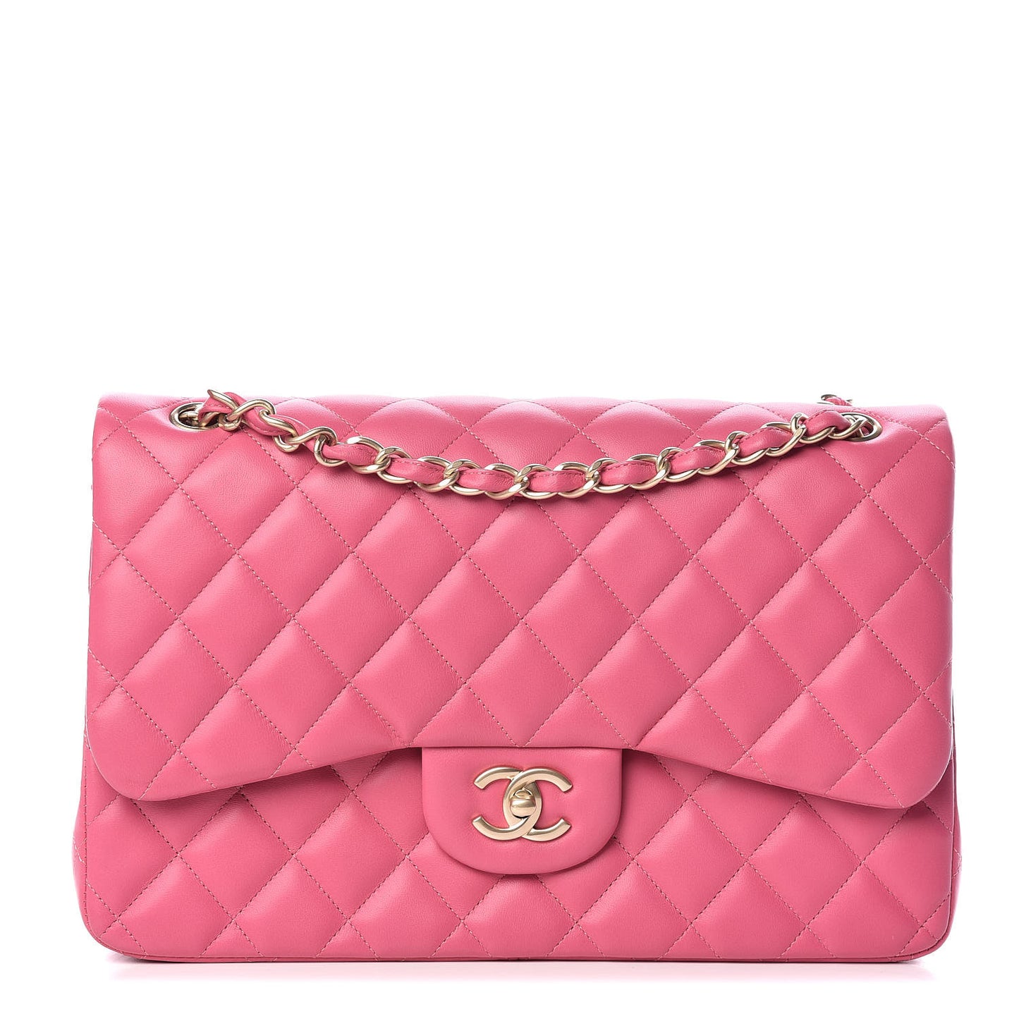 Lambskin Quilted Jumbo Double Flap Dark Pink