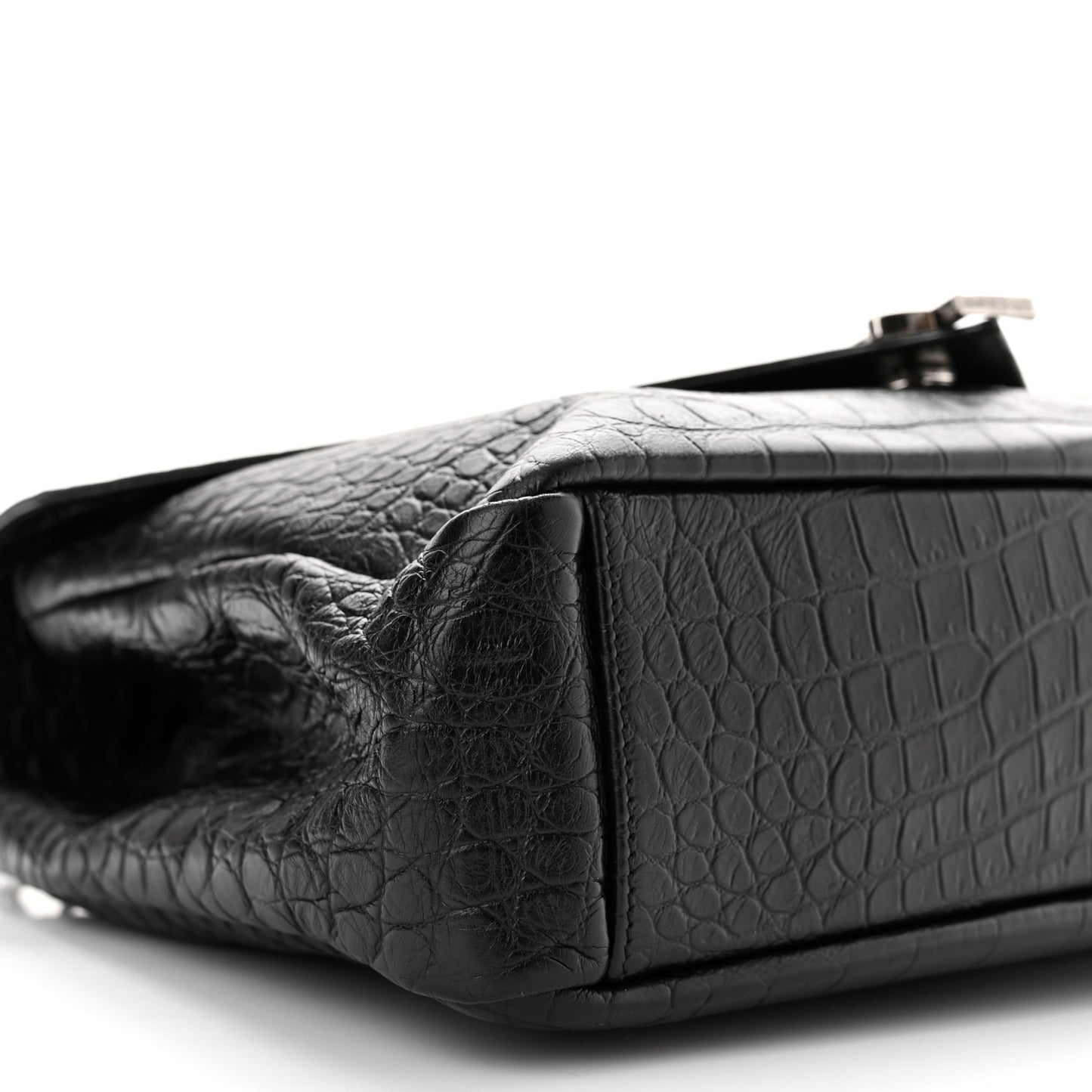 Calfskin Crocodile Embossed Monogram Large College Satchel Black