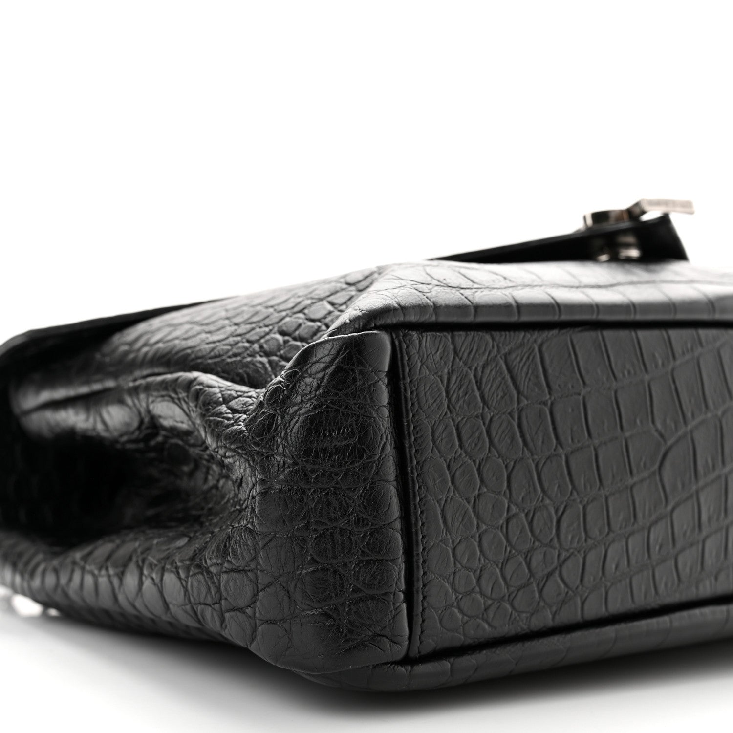Saint Laurent Calfskin Crocodile Embossed Monogram Large College Satchel Black 8 of 9