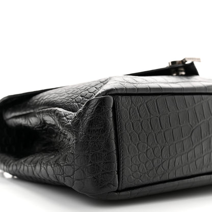 Saint Laurent Calfskin Crocodile Embossed Monogram Large College Satchel Black 8 of 9