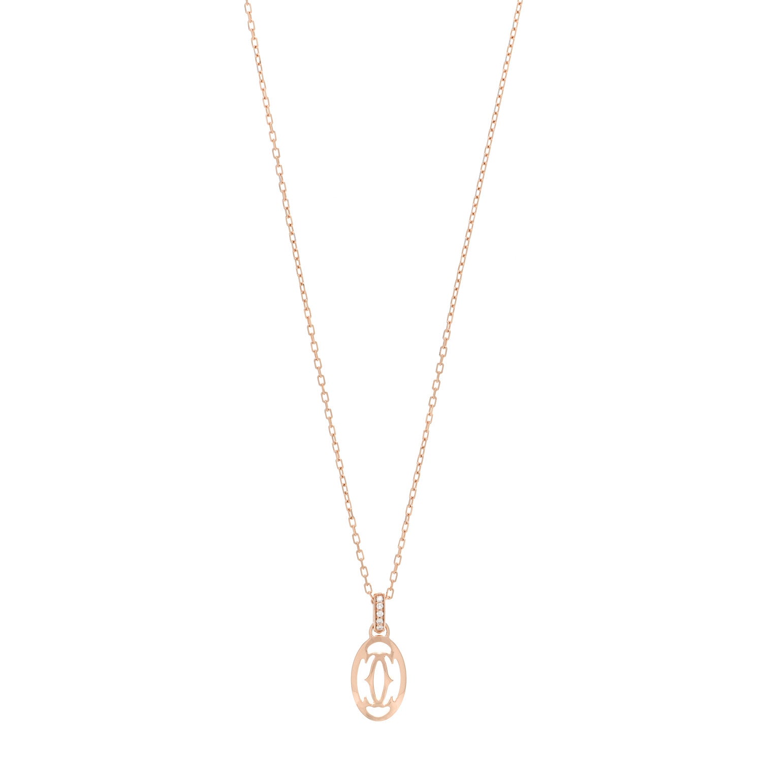 Cartier 18K Pink Gold Diamond Logo Pendant Necklace 1 of 5