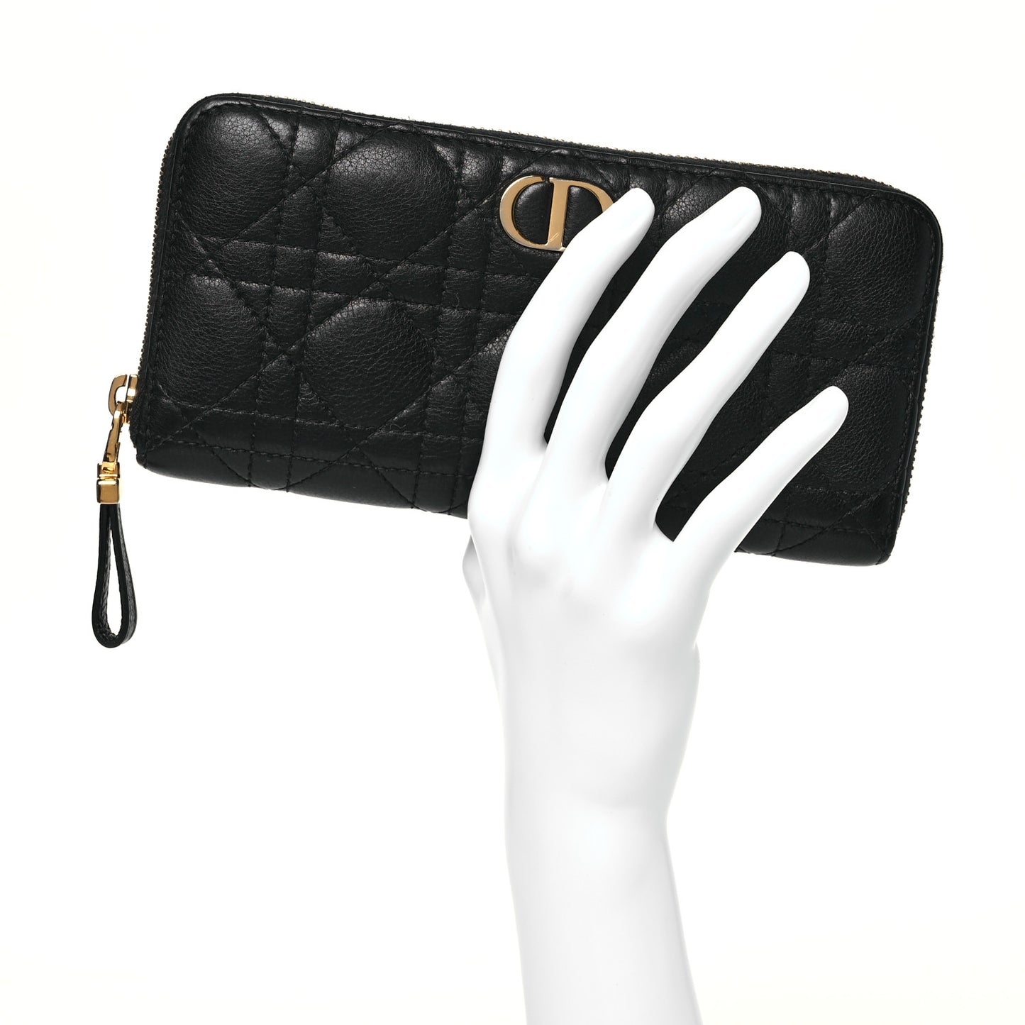 Grained Calfskin Supple Cannage Caro Zip Wallet Black