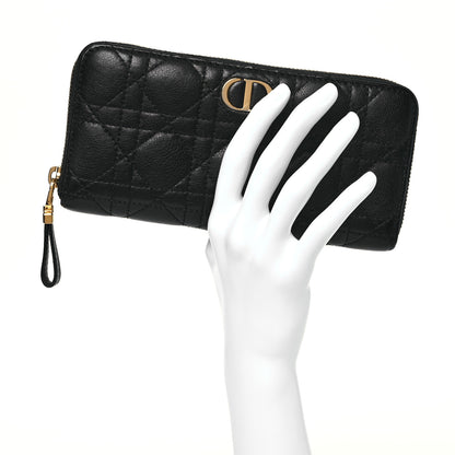 Christian Dior Grained Calfskin Supple Cannage Caro Zip Wallet Black 2 of 13