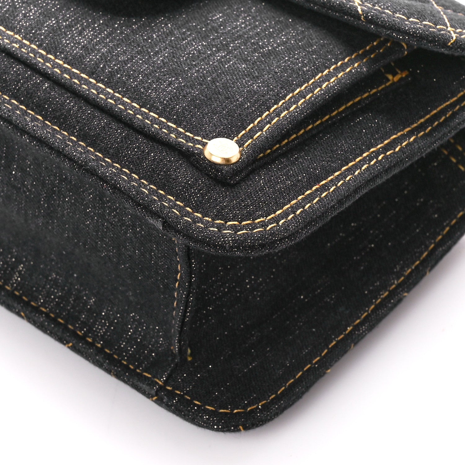 Chanel Denim Quilted Double You Mini Flap Black Golden 10 of 11