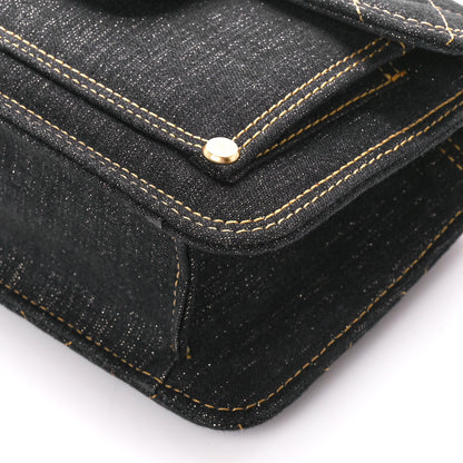 Chanel Denim Quilted Double You Mini Flap Black Golden 10 of 11