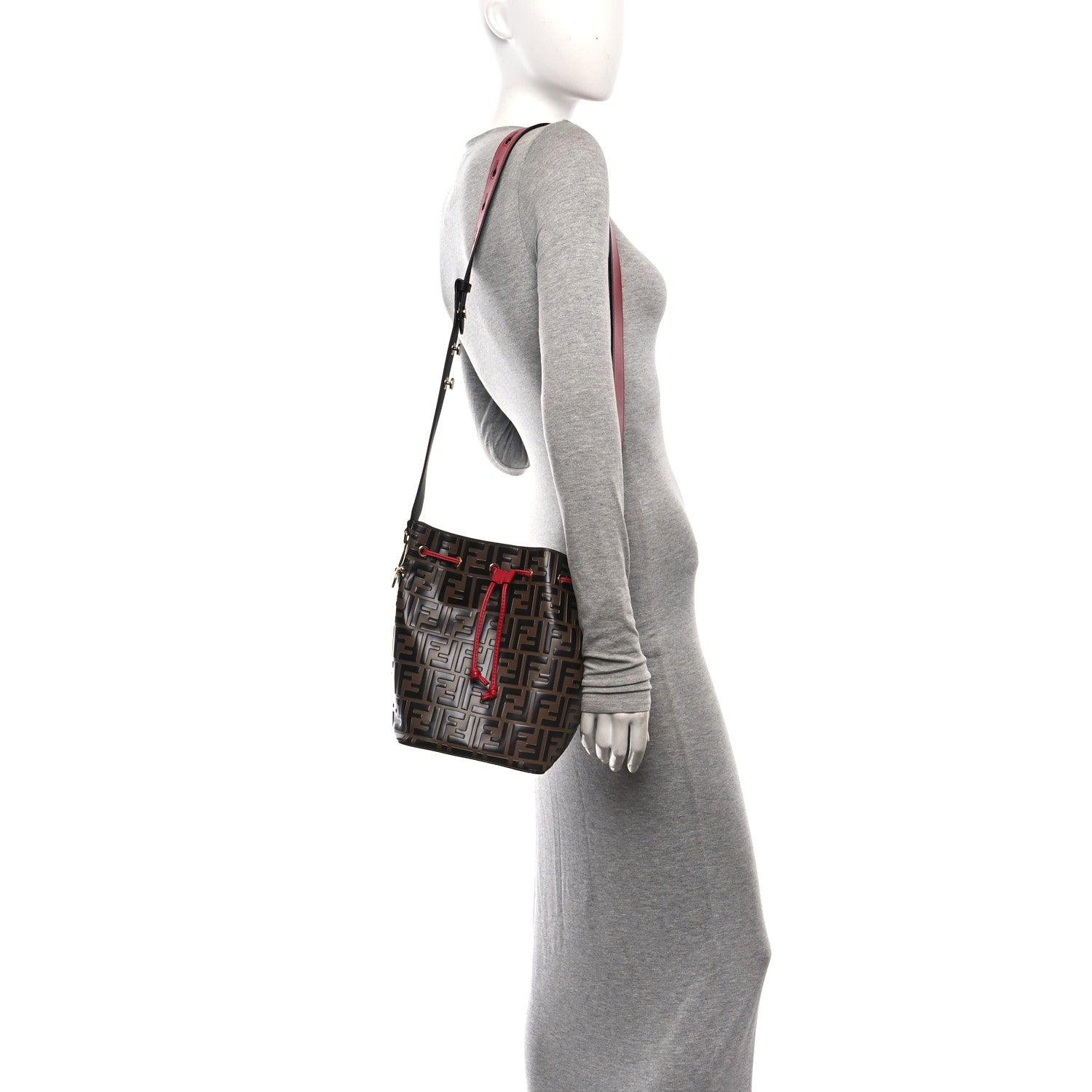 Fendi Vitello Grace F is Fendi Bi-Color FF 1974 Embossed Grande Mon Tresor Bucket Bag Maya Black Fragola 2 of 10
