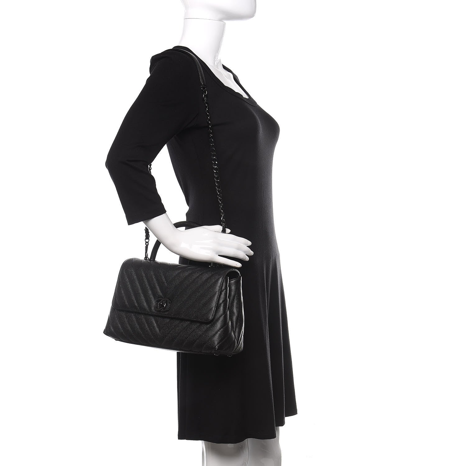 Chanel Caviar Chevron Quilted Small Coco Handle Flap So Black 2 of 11