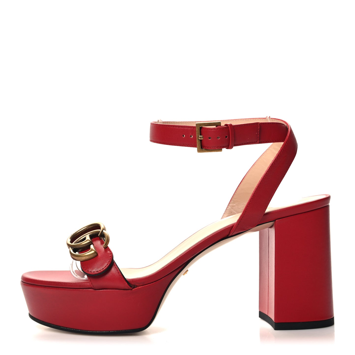 Calfskin GG Marmont Ankle Wrap 30/90mm Platform Sandals 36.5 Hibiscus Red