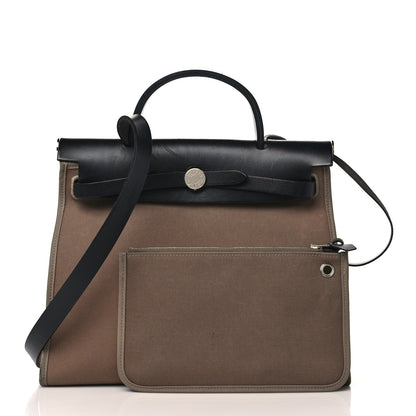 Hermes Vache Hunter Toile Herbag Zip 31 PM Etoupe Bleu Indigo 3 of 16