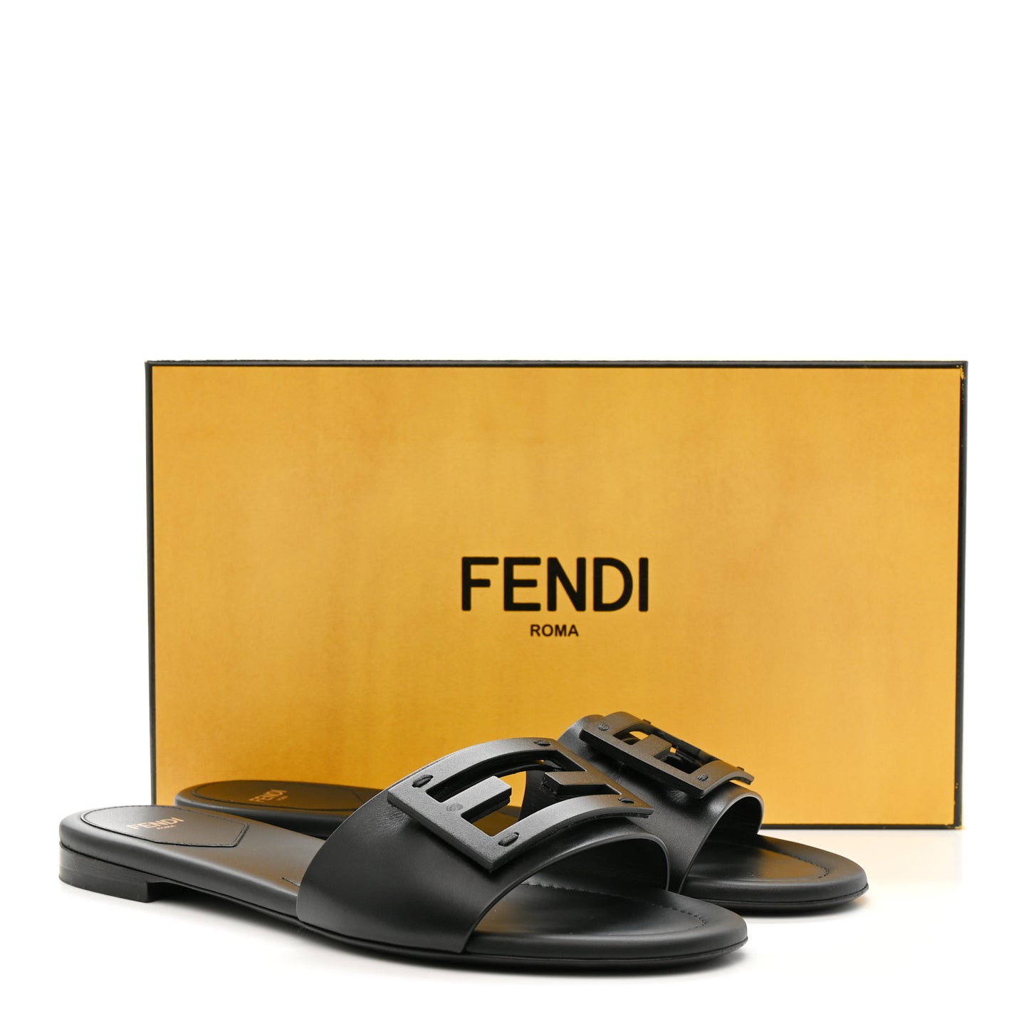 Vitello Cuoio Baguette Flat Slide Sandals 39.5 Black