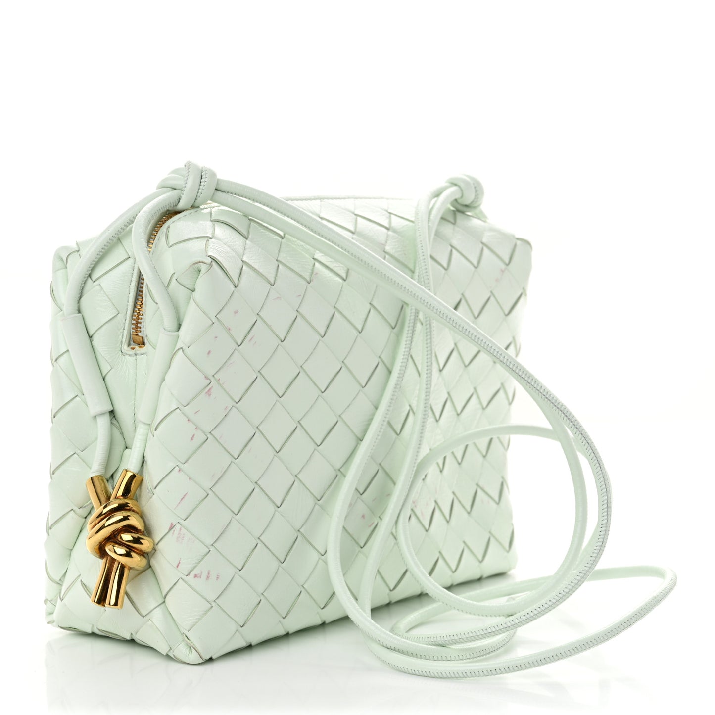 Polished Patent Intrecciato Knot Small Loop Camera Bag Glacier Muse