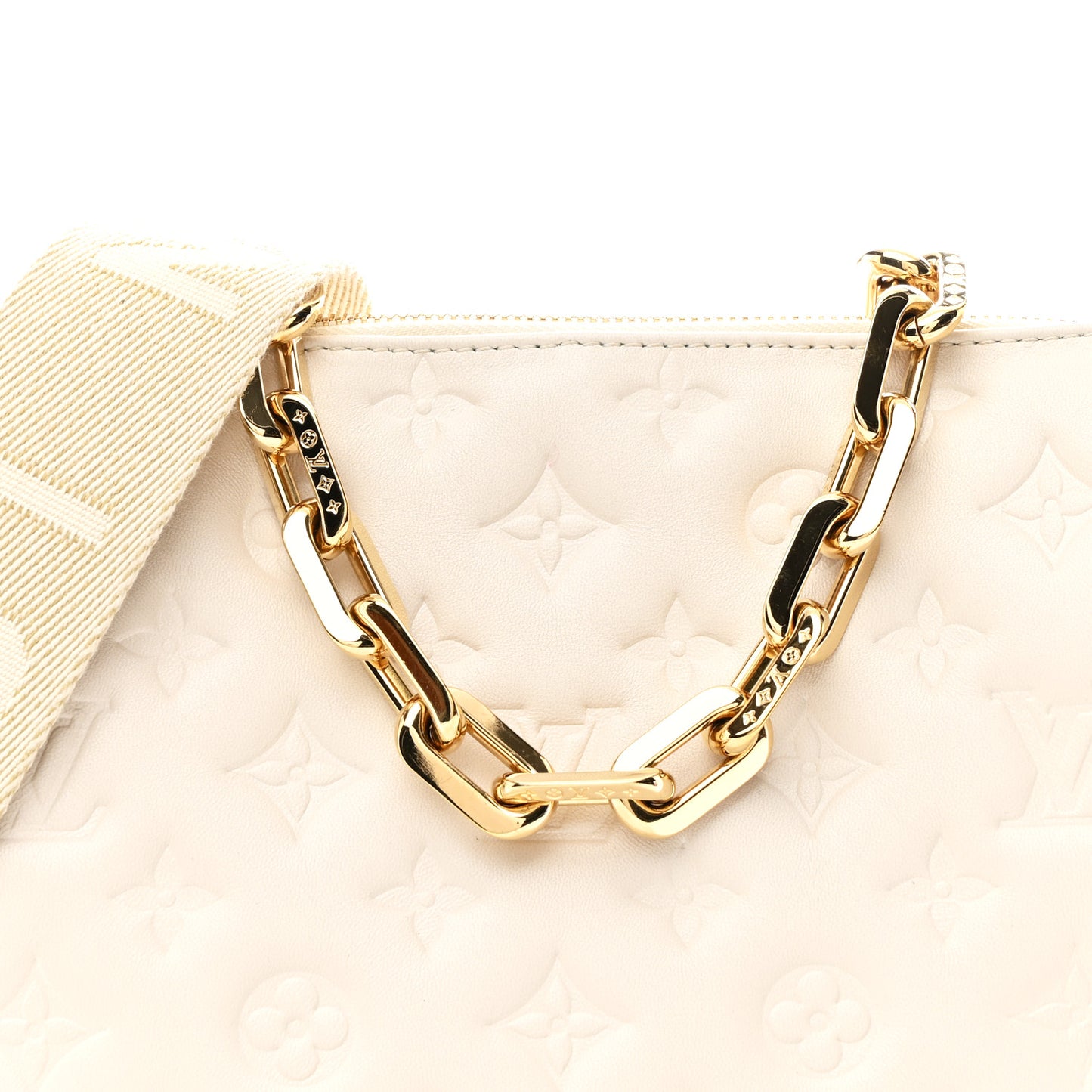 Lambskin Embossed Monogram Coussin PM Beige Cream