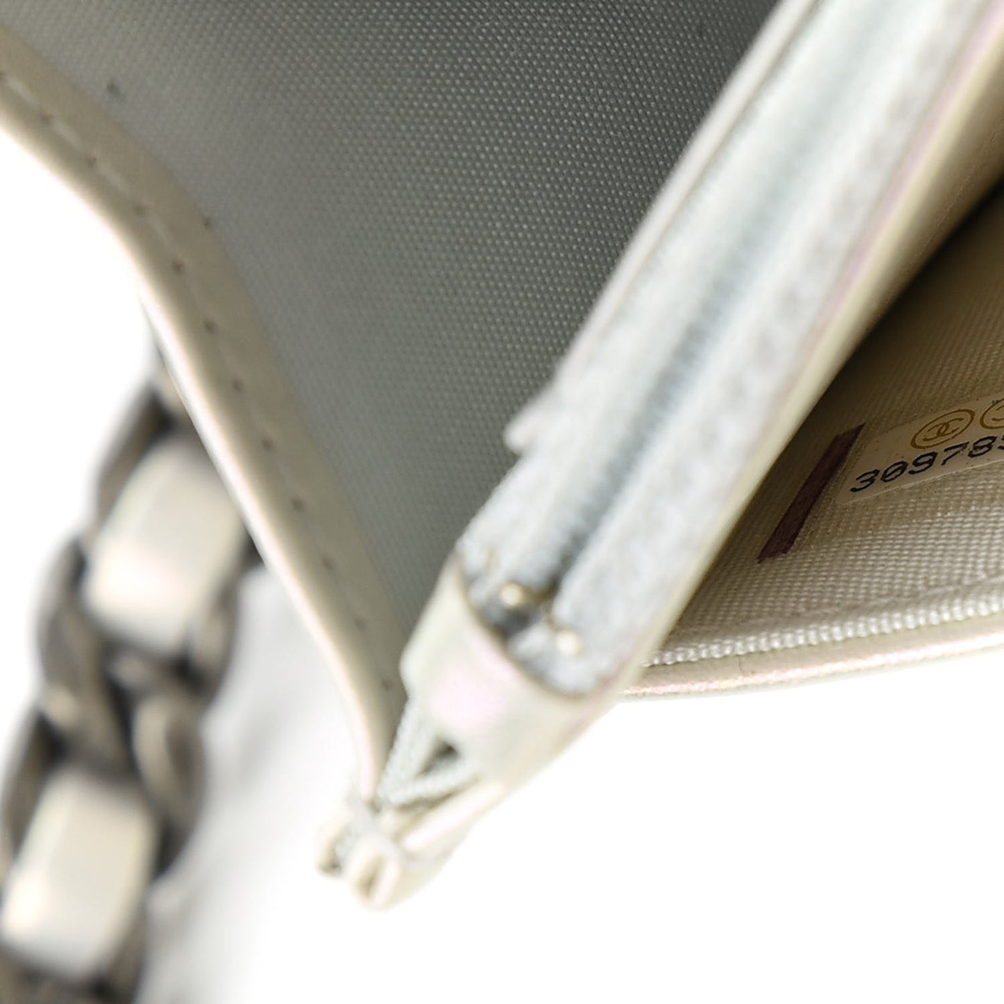 Iridescent Calfskin Quilted Chanel 19 Wallet On Chain WOC White