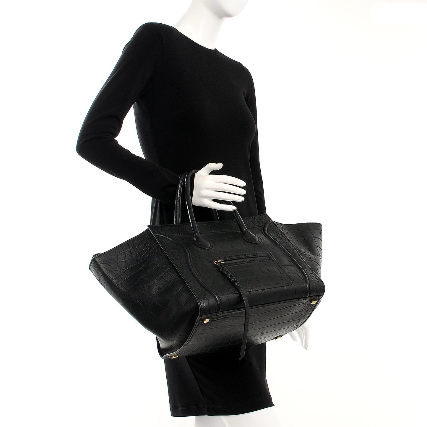 Crocodile Embossed Calfskin Medium Phantom Luggage Black