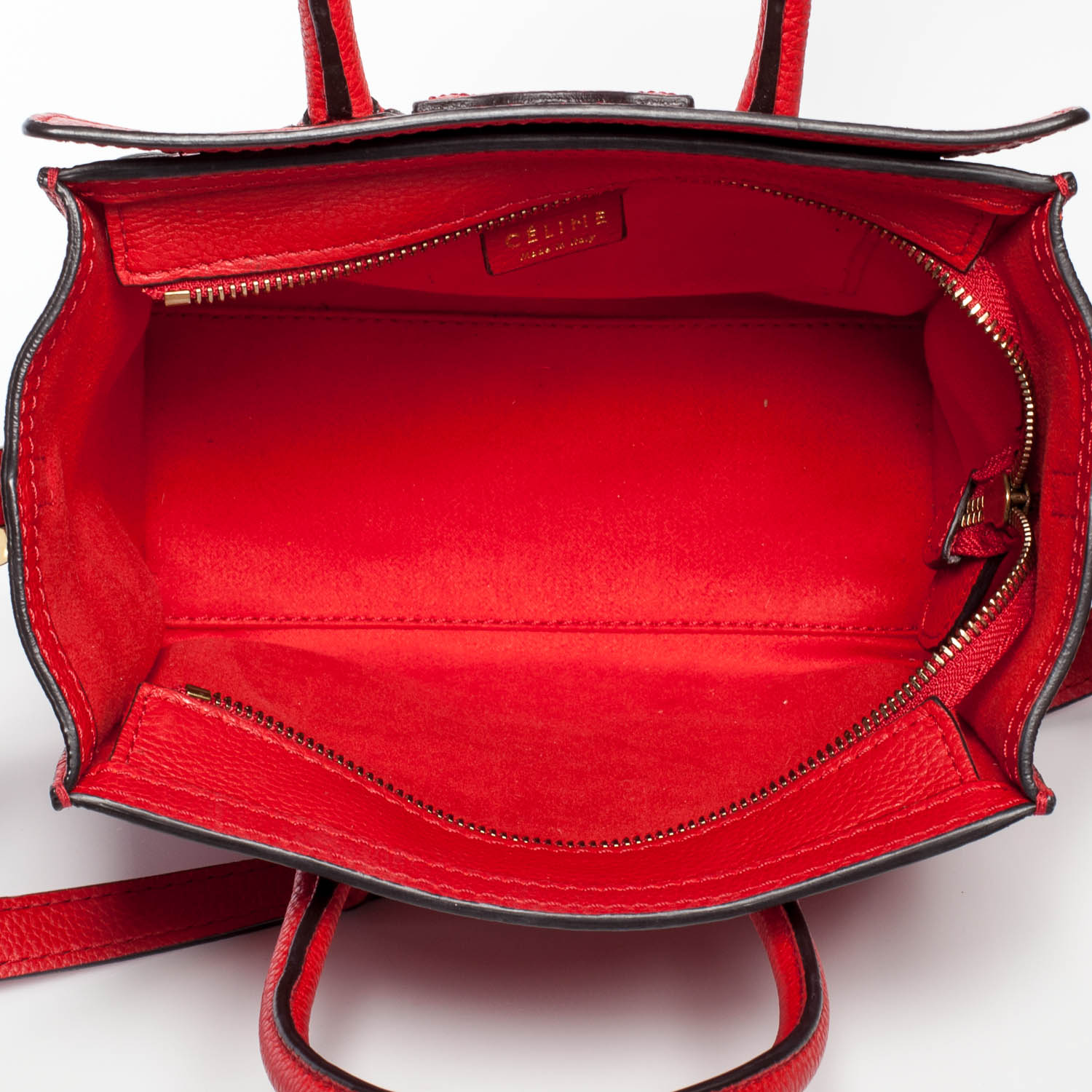 Celine Drummed Leather Nano Luggage Coquelicot Red 8 of 8