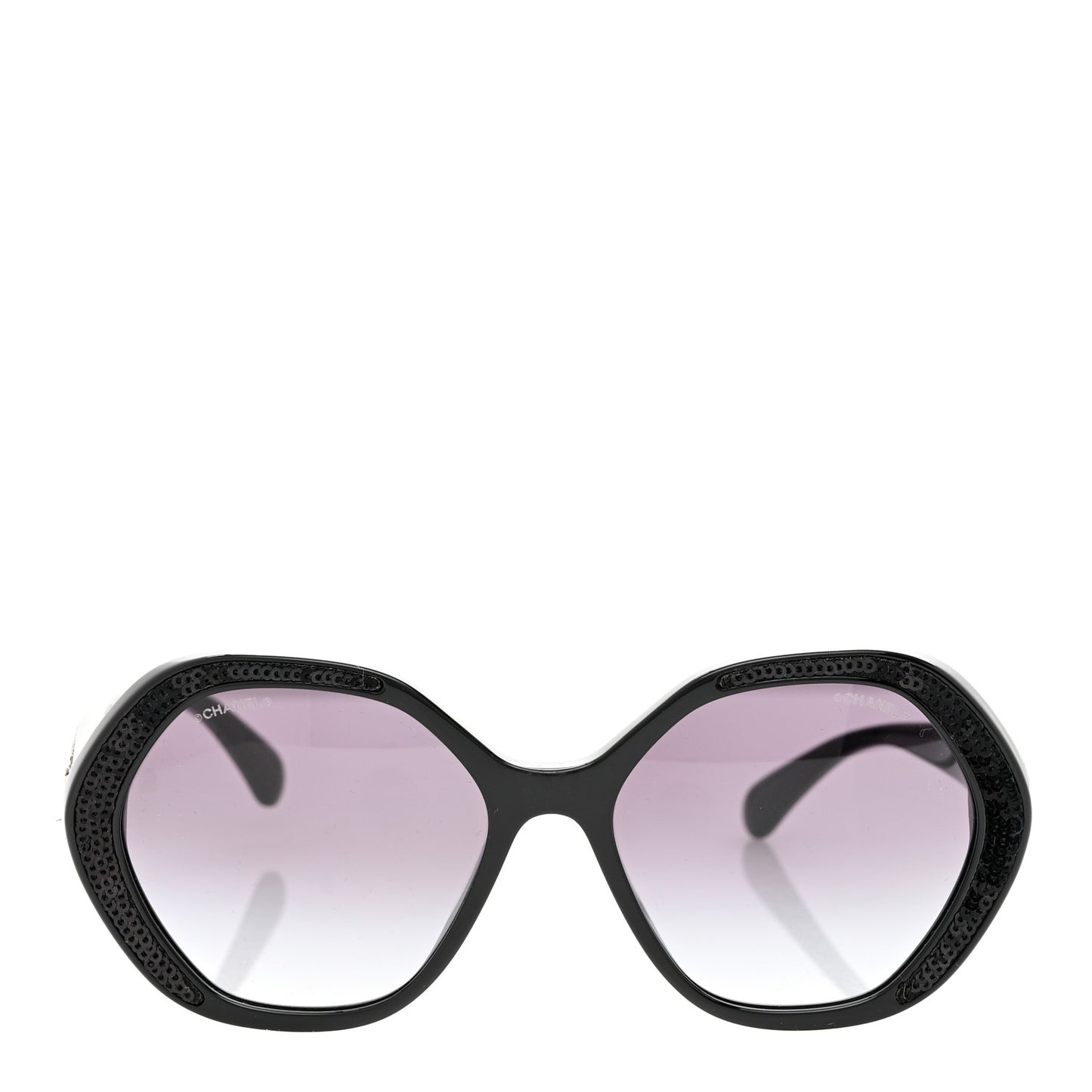 Acetate Sequin Round Sunglasses 5451-A Black