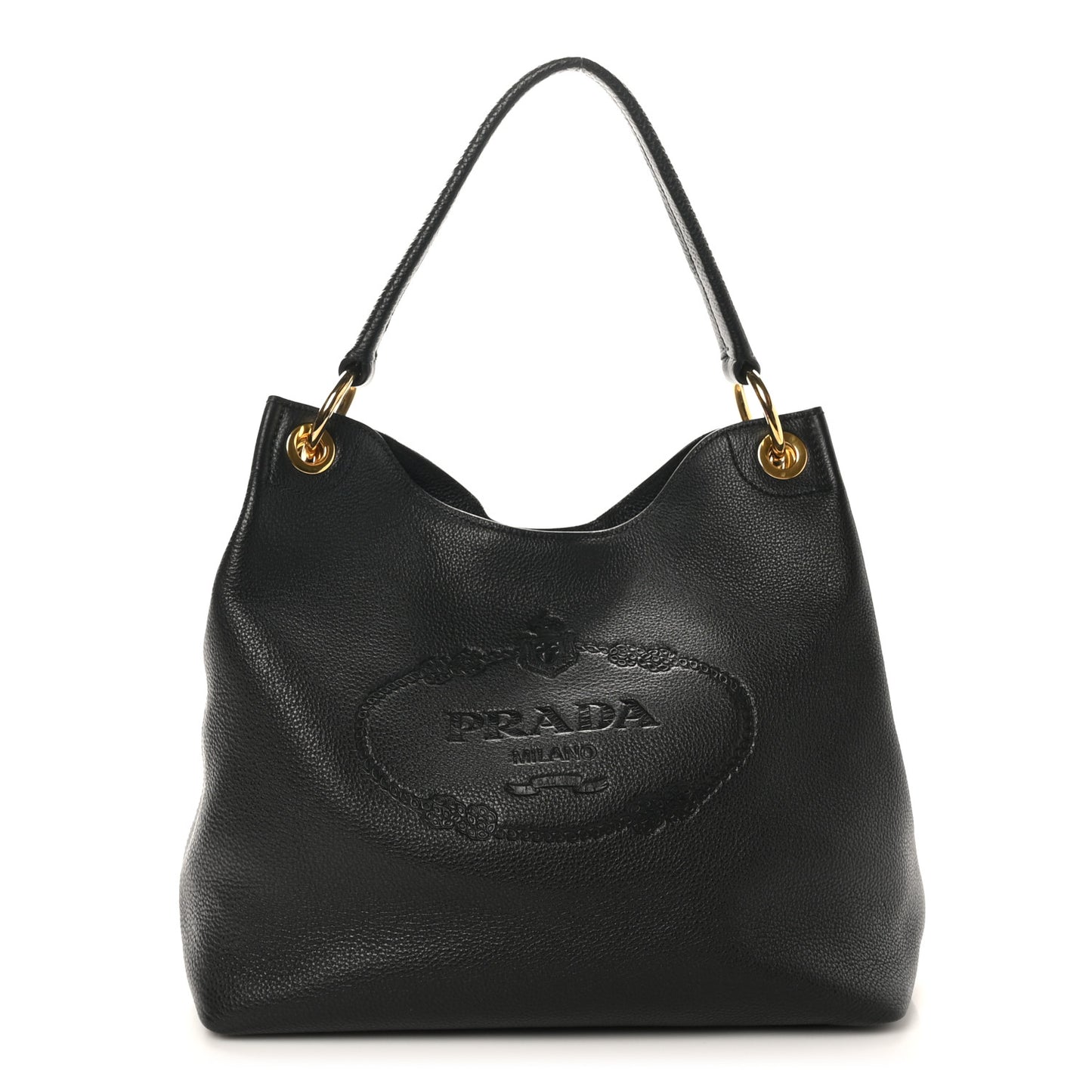 Vitello Phenix Embossed Logo Hobo Black