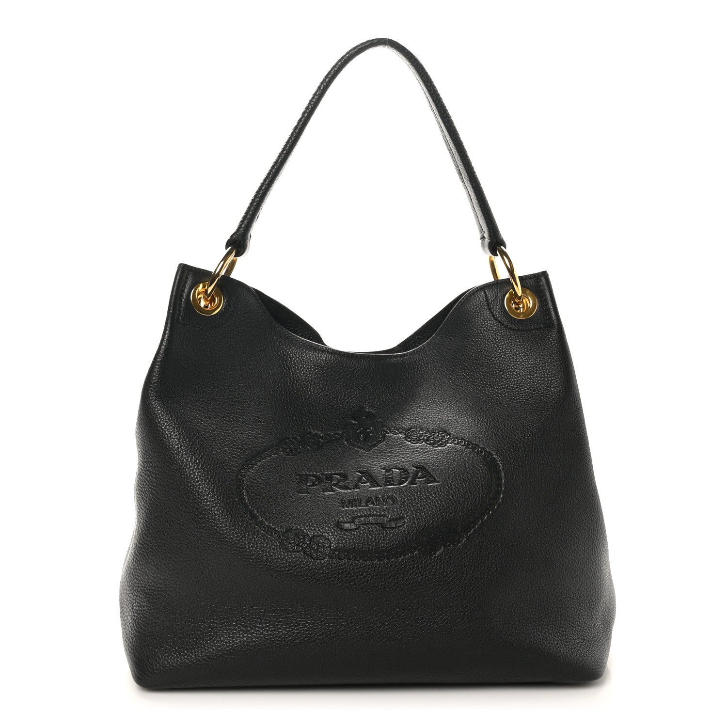 Prada Vitello Phenix Embossed Logo Hobo Black 1 of 9