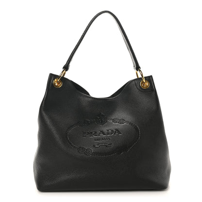Prada Vitello Phenix Embossed Logo Hobo Black 1 of 9
