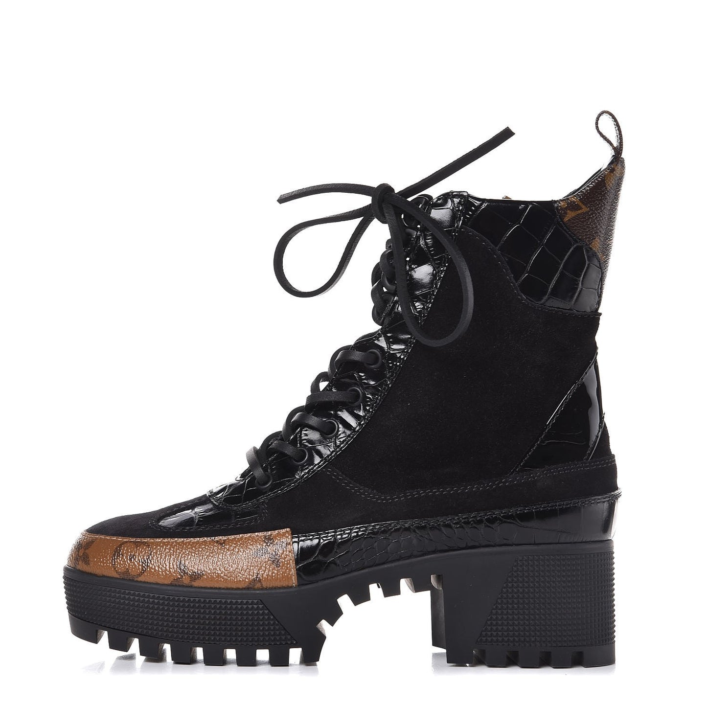 Suede Calfskin Reverse Monogram Laureate Platform Desert Boots 37.5 Black