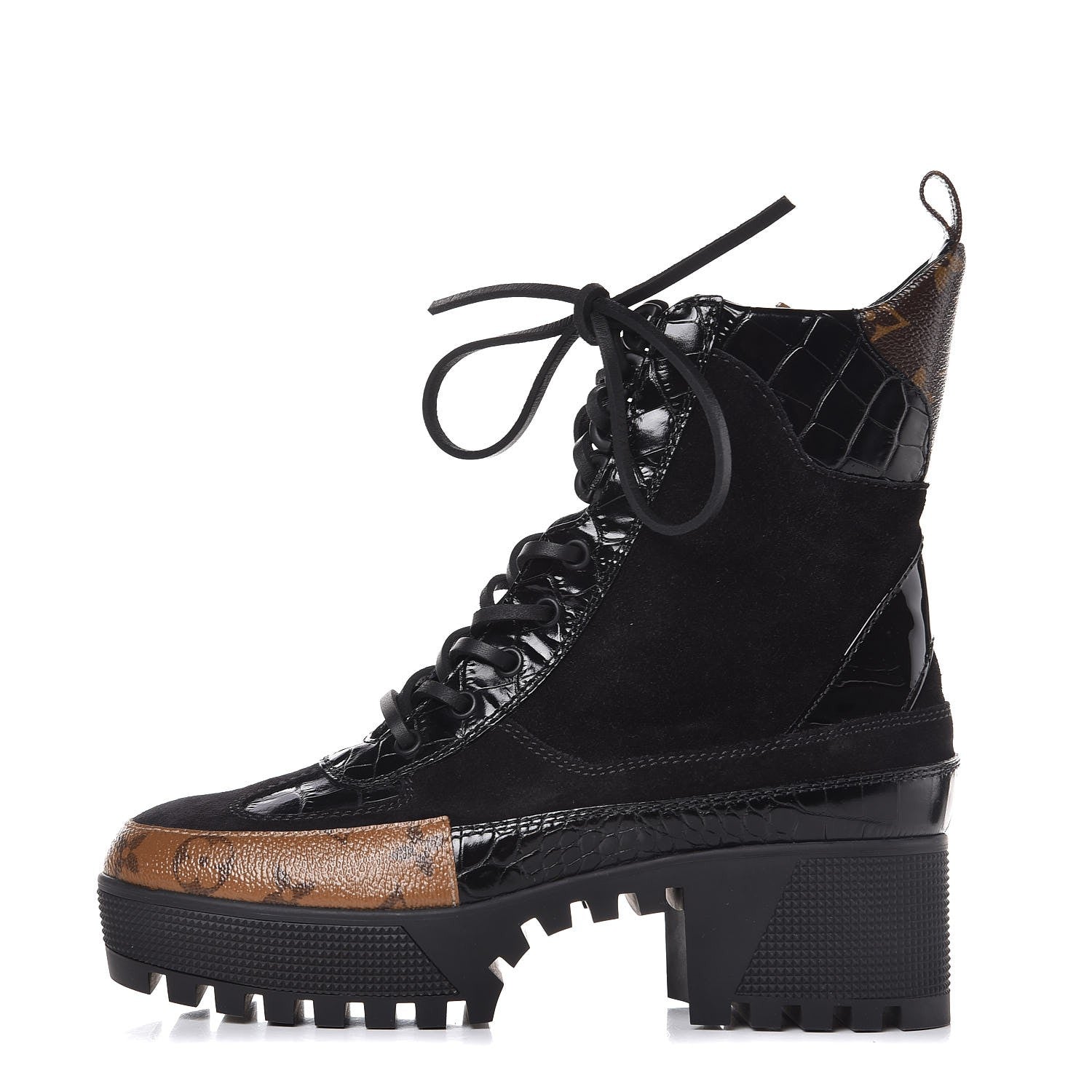 Louis Vuitton Suede Calfskin Reverse Monogram Laureate Platform Desert Boots 37.5 Black 1 of 8
