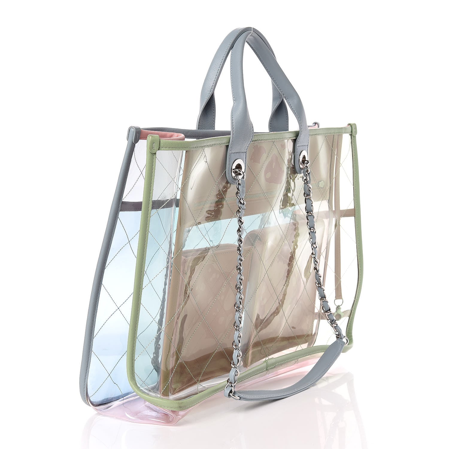 Chanel Lambskin PVC Quilted Medium Coco Splash Shopping Bag Blue Green Pink 3 of 10