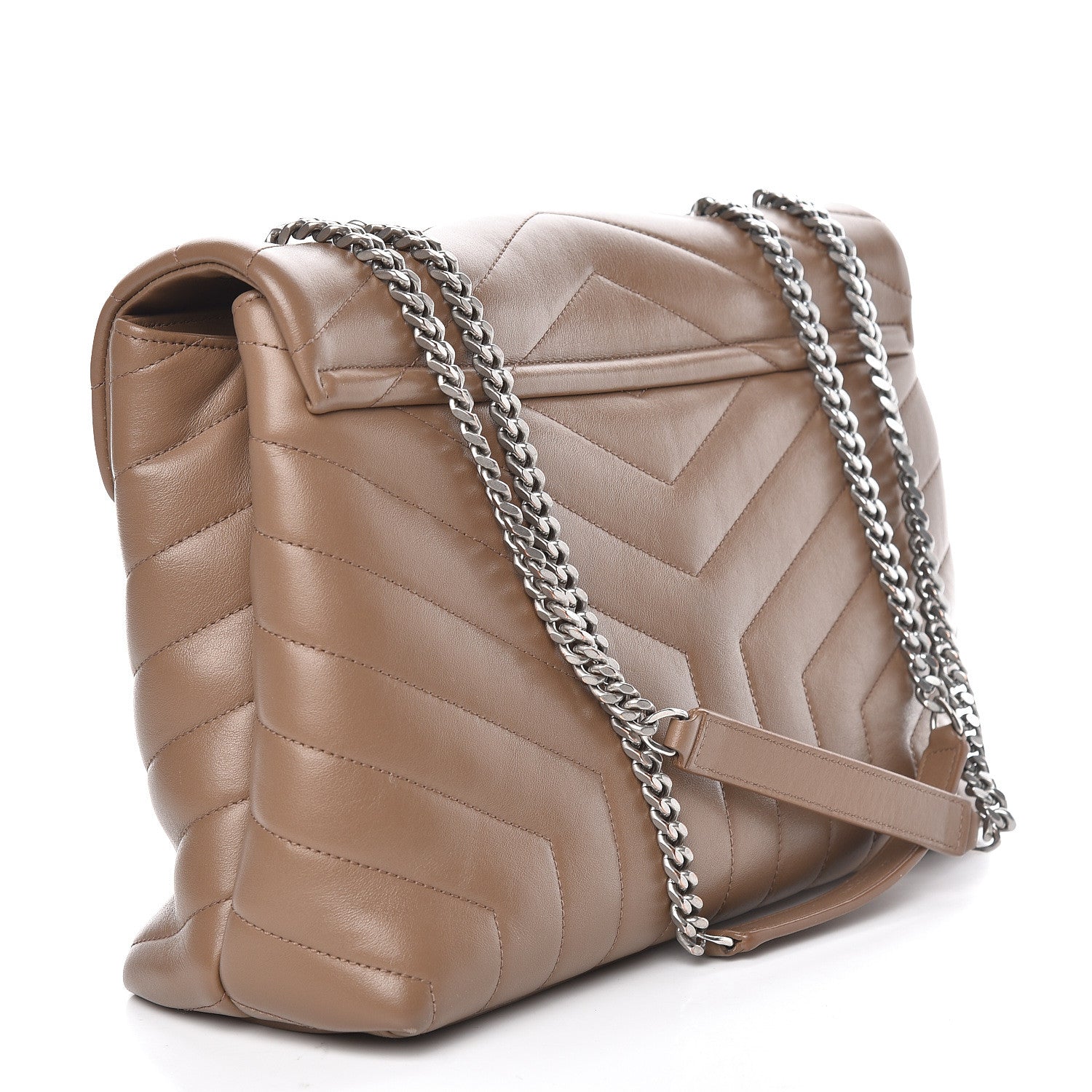 Saint Laurent Calfskin Y Quilted Medium Loulou Monogram Chain Satchel Light Brown 3 of 11