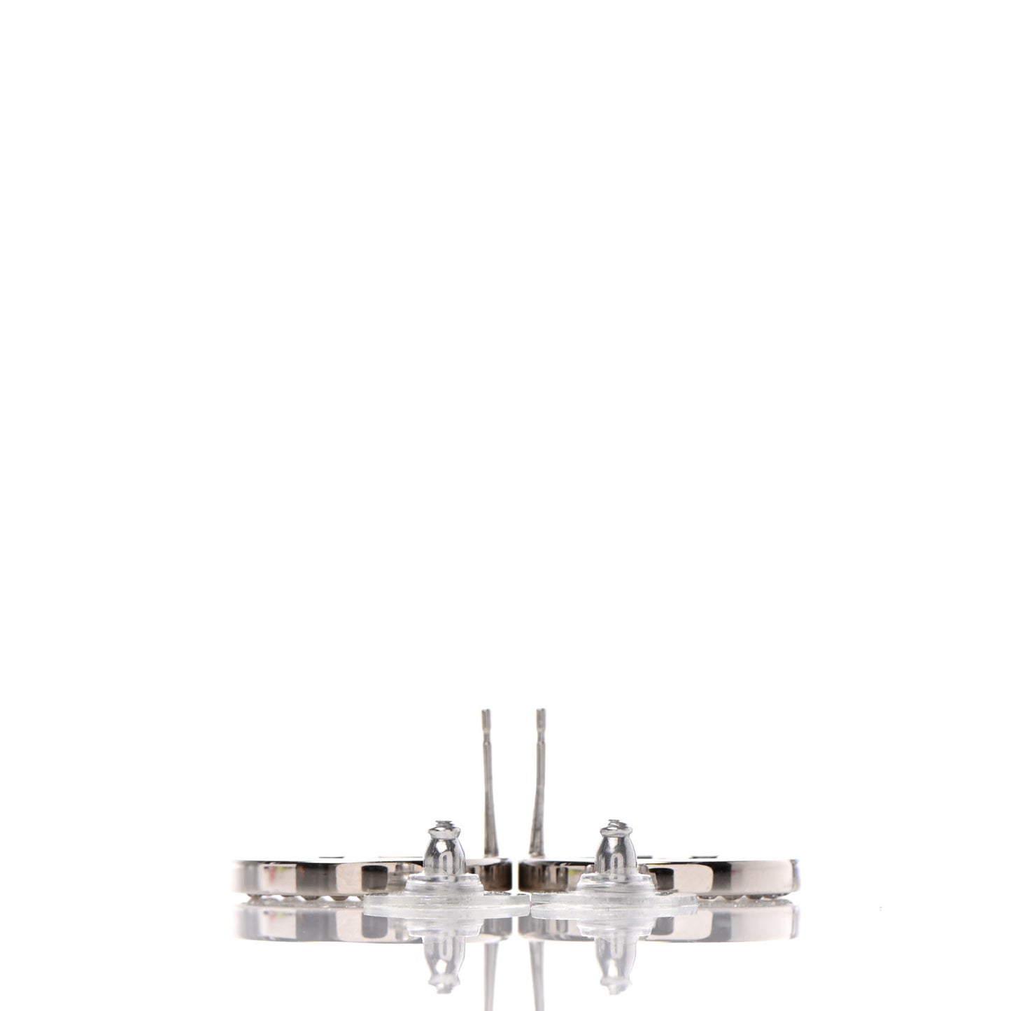 Crystal CC Round Earrings Silver