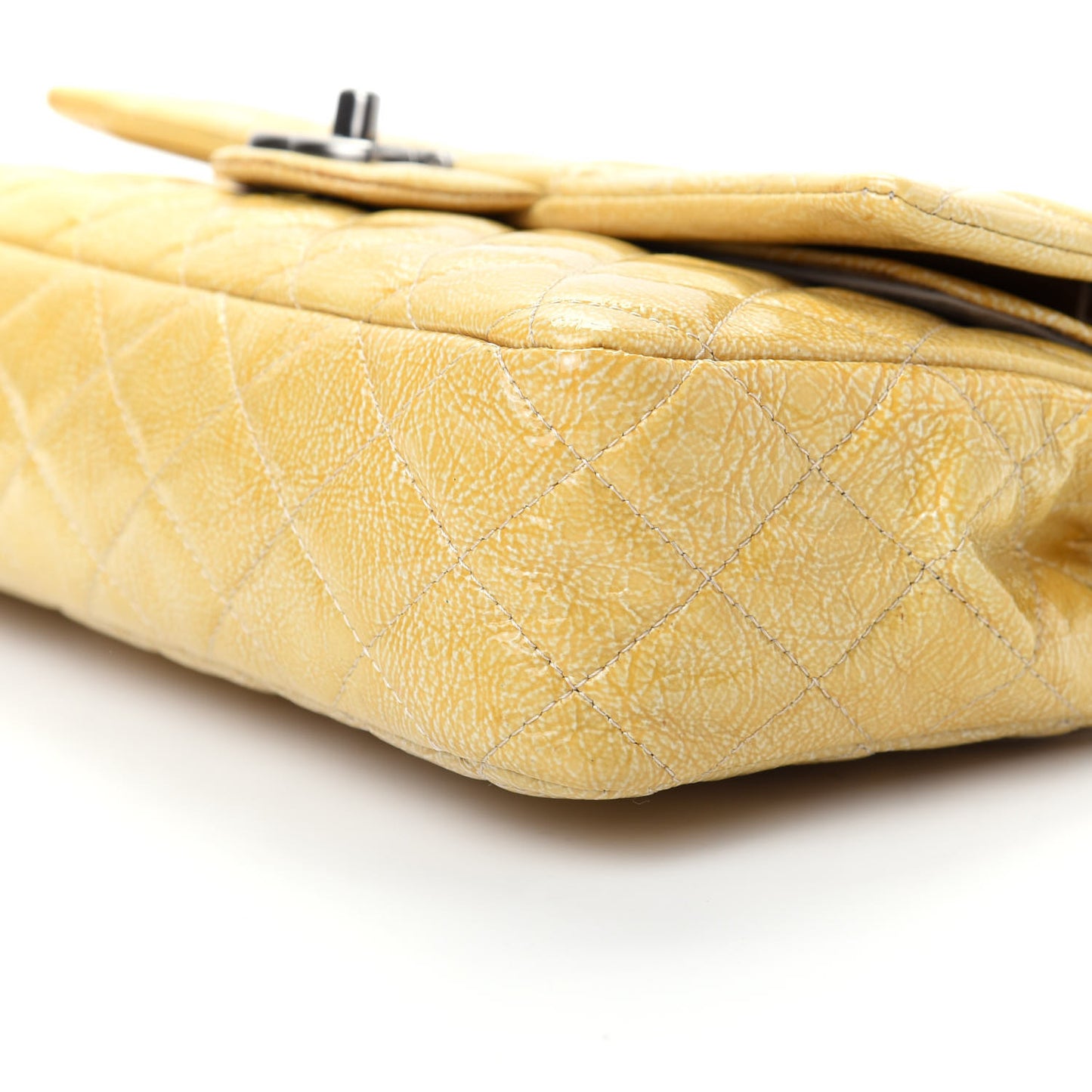 Crinkled Patent Quilted Medium Double Flap Light Beige
