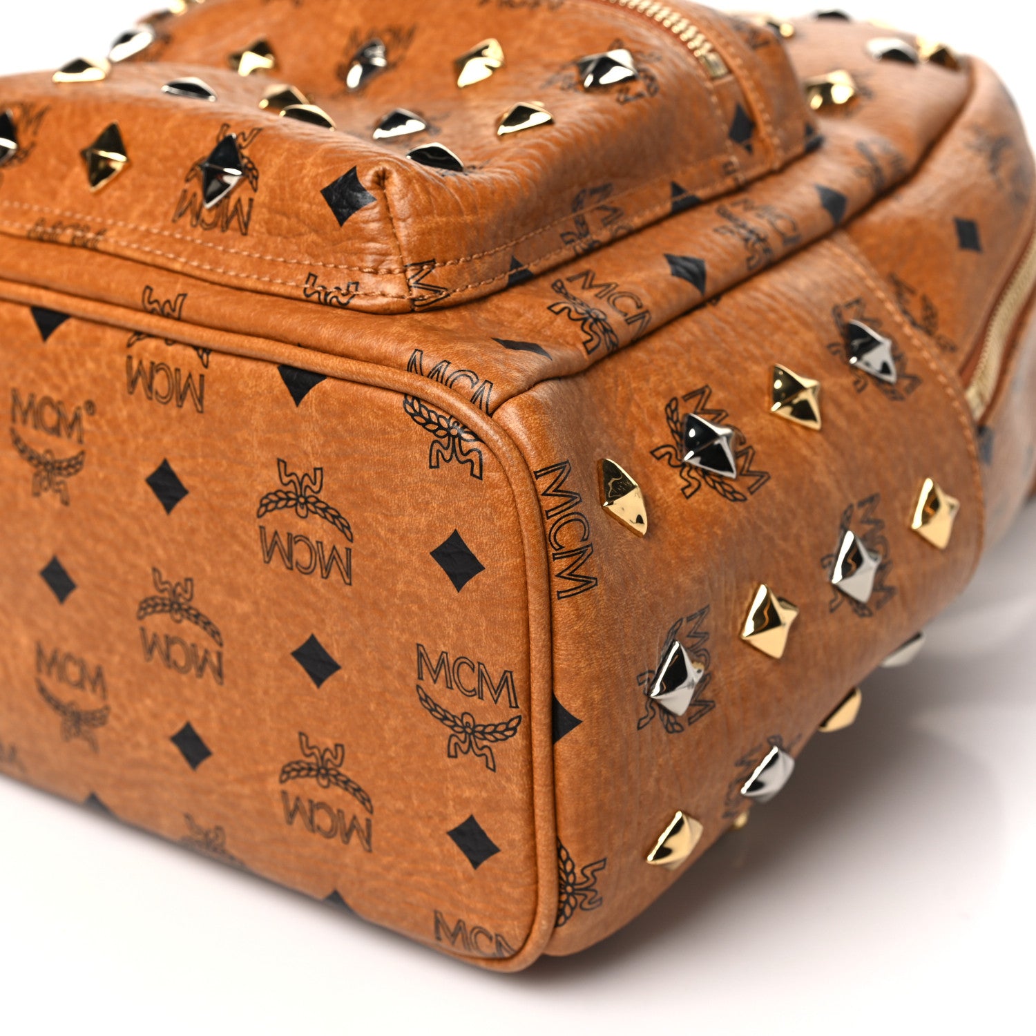 MCM Visetos Studded Small Stark Backpack Cognac 8 of 9