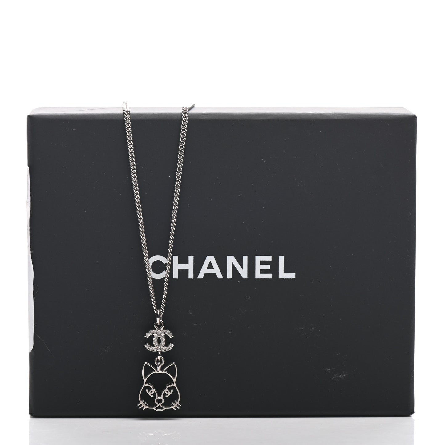 Crystal Emoji Choupette Cat Pendant Necklace Silver
