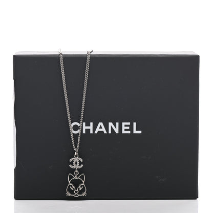 Chanel Crystal Emoji Choupette Cat Pendant Necklace Silver 5 of 5