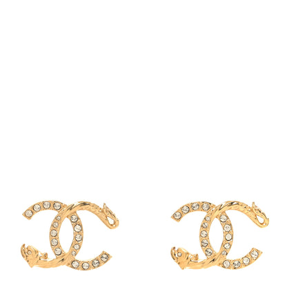 Chanel Textured Metal Crystal CC Dragon Earrings Gold 1 of 5