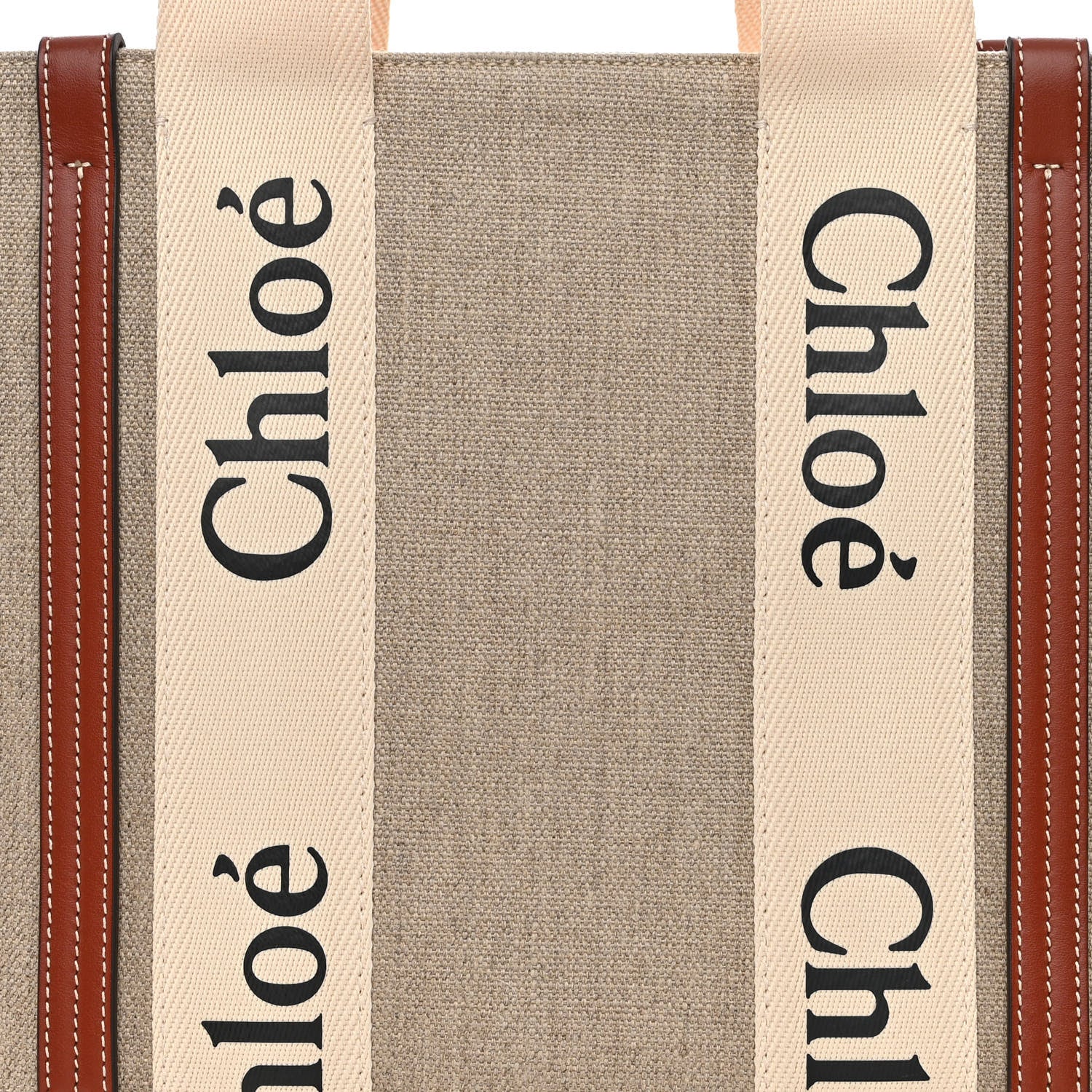 Chloe Linen Calfskin Medium Woody Ribbon Tote White Brown 8 of 11