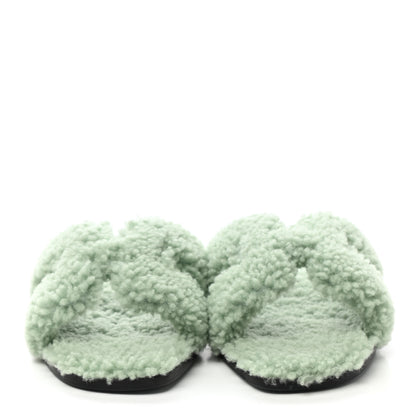 Hermes Woolskin Oran Sandals 36 Vert D'Eau 3 of 8