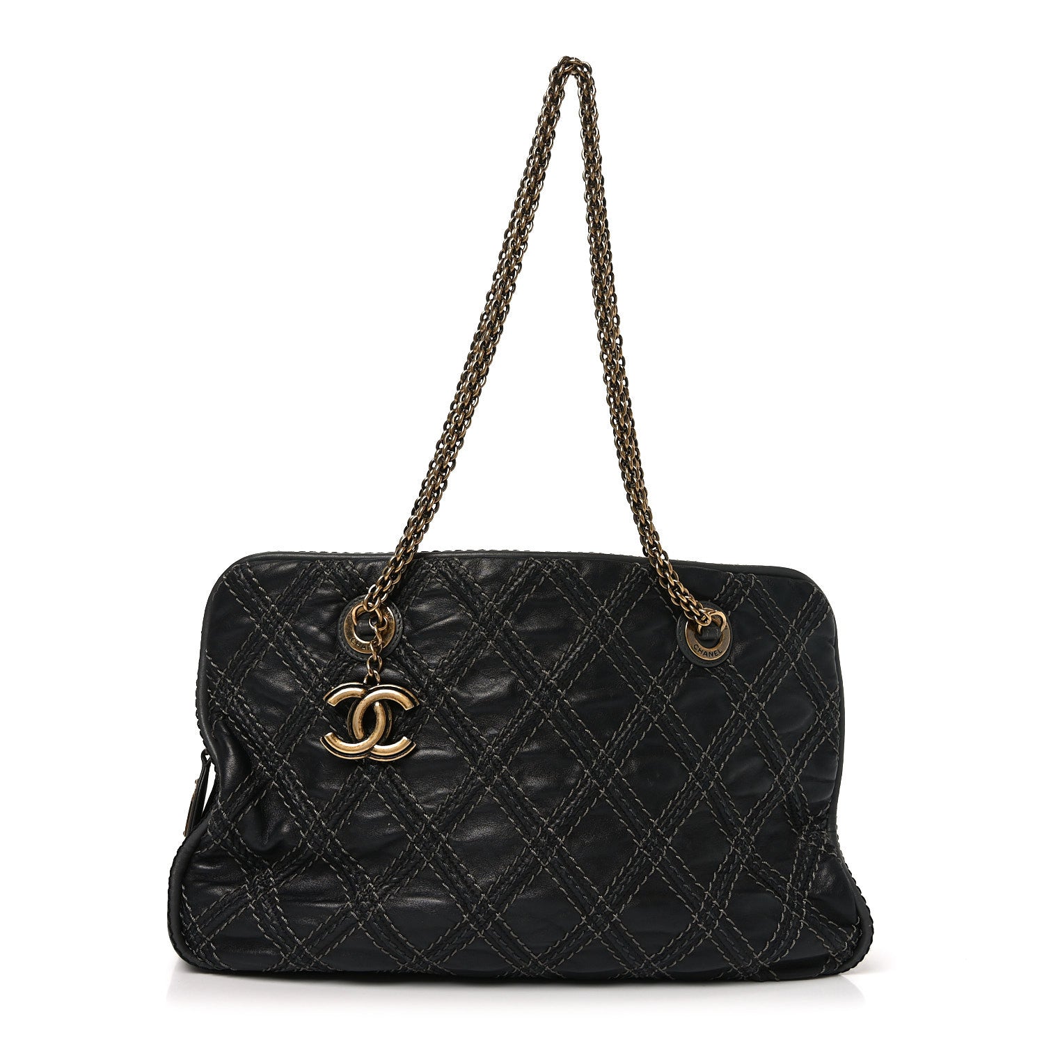 Chanel Calfskin Quilted Stitch Triptych Tote Black 1 of 9