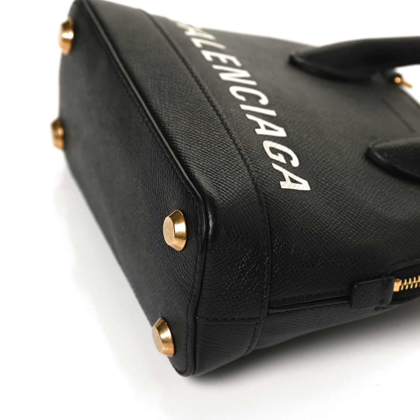 Signature Grained Calfskin XXS Ville Top Handle Bag Black White