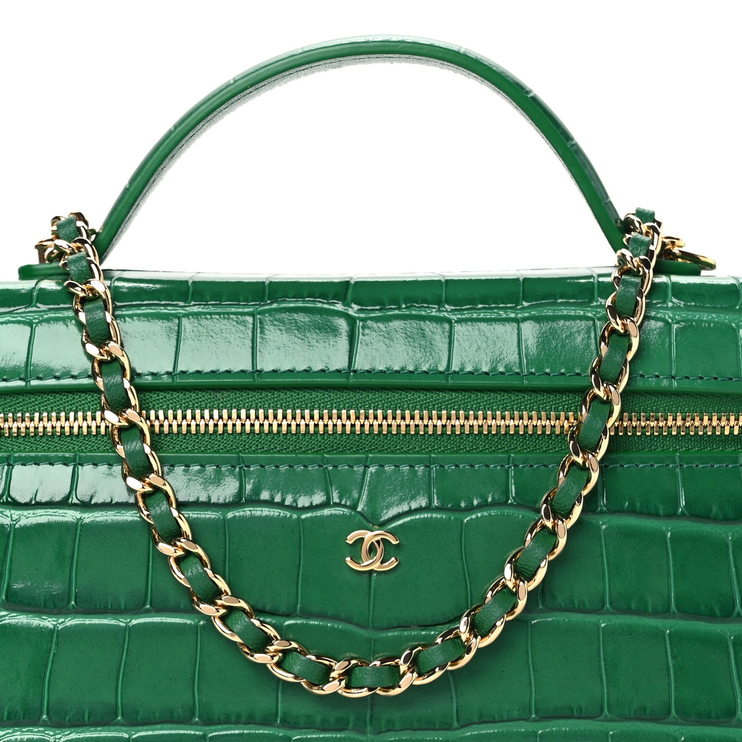 Calfskin Crocodile Embossed Crococo Exoticoco Vanity With Chain Emerald