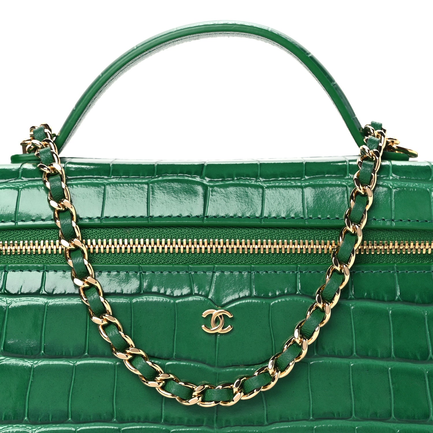 Chanel Calfskin Crocodile Embossed Crococo Exoticoco Vanity With Chain Emerald 15 of 21