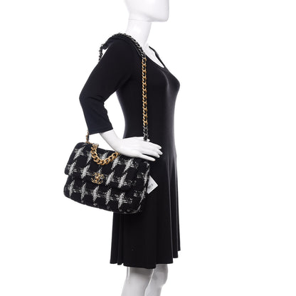 Chanel Tweed Quilted Large 19 Flap Black White 2 of 12