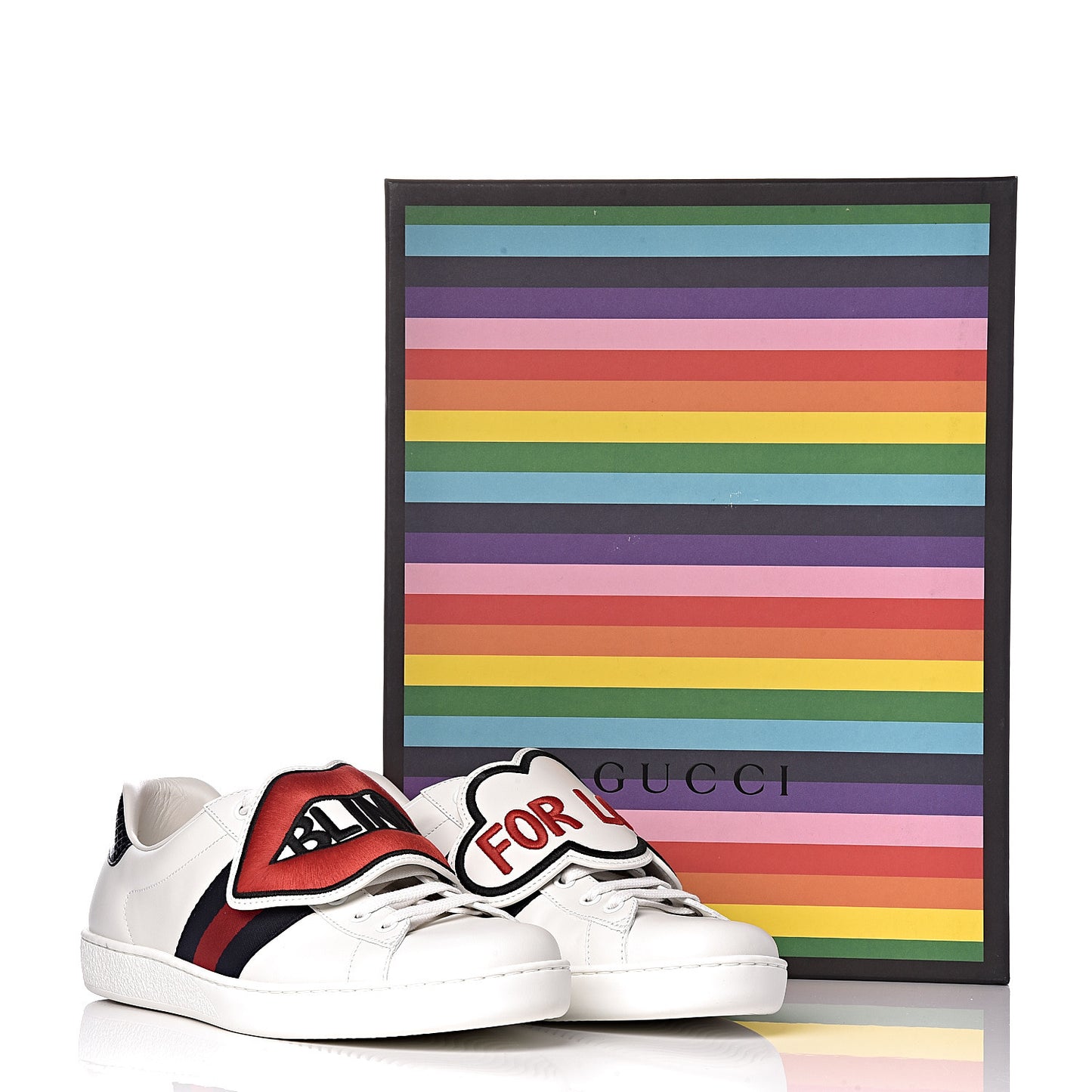 Calfskin Ayers Web Blind for Love Embroidered Mens Ace Sneakers 8 White