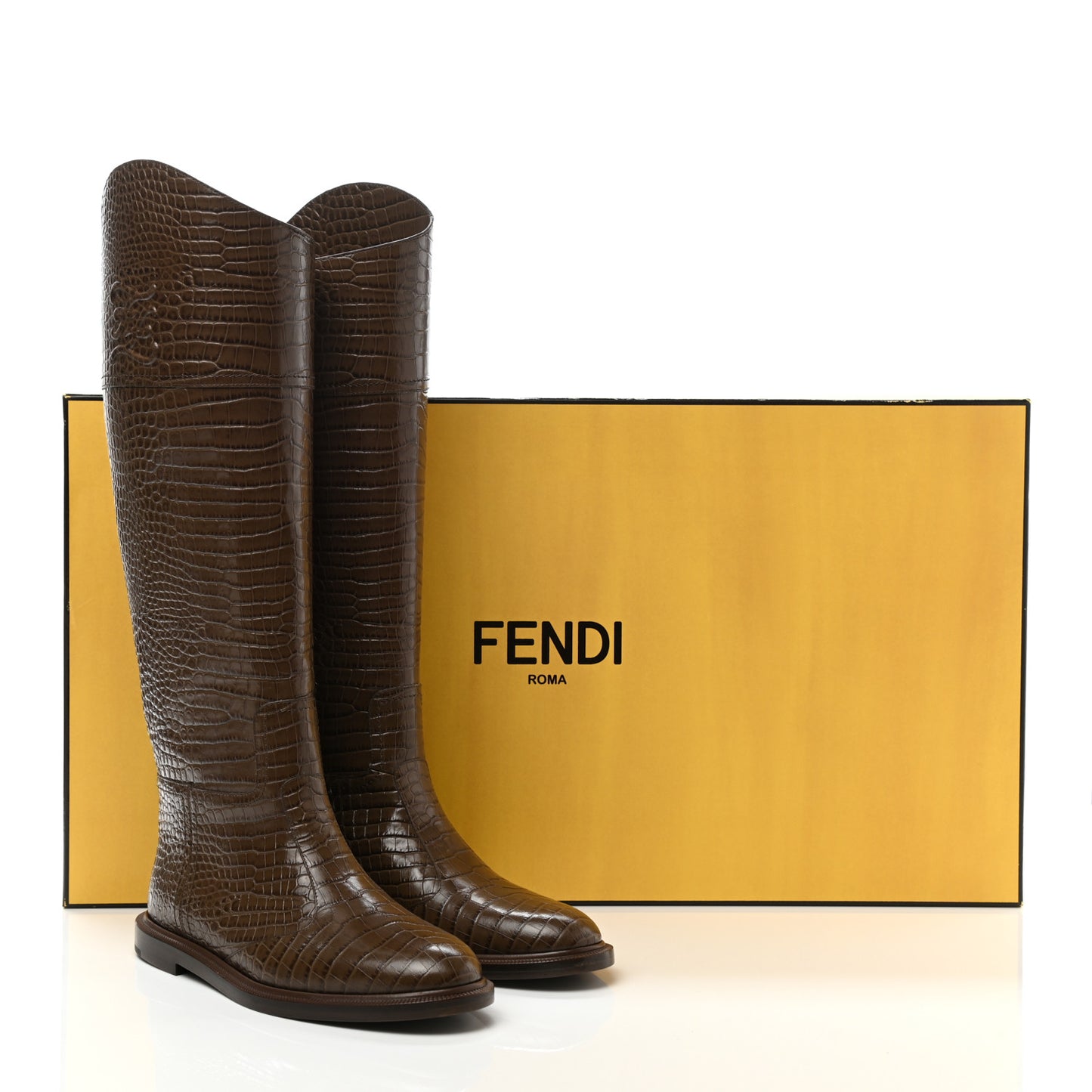 Calfskin Crocodile Embossed Karligraphy Logo Riding Boots 36.5 Maya