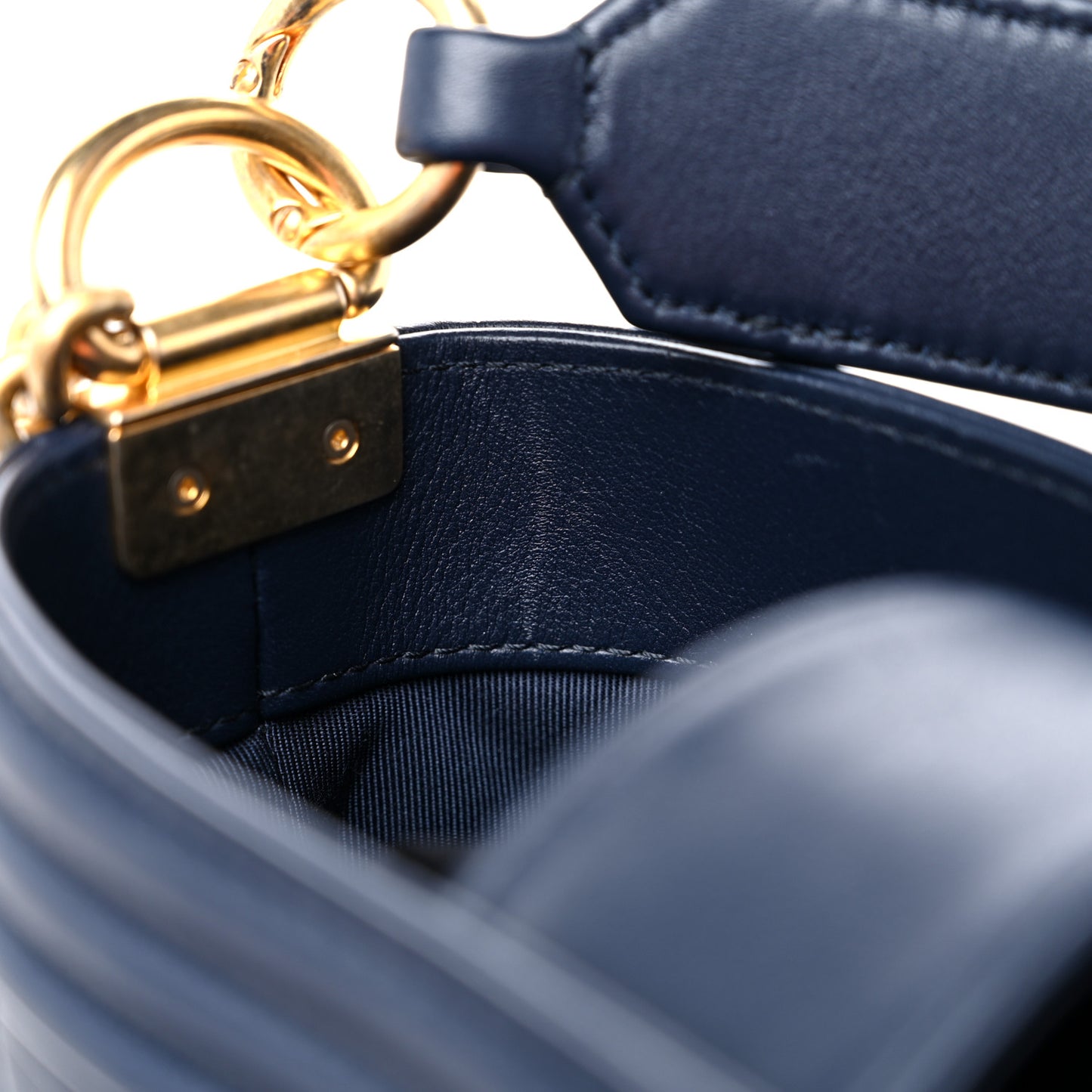 Calfskin Quilted Boy Bucket Bag Navy Blue