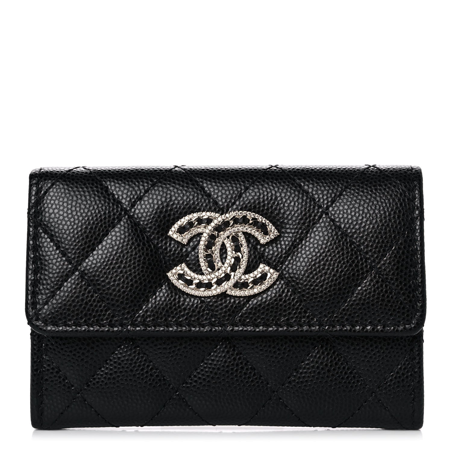 Chanel Caviar Quilted Crystal CC Flap Card Holder Black 1 of 11