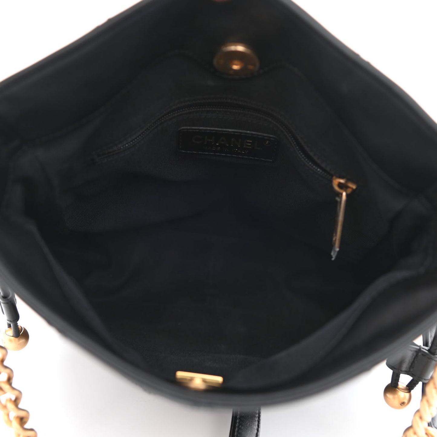 Calfskin Quilted Drawstring Bucket Bag Black