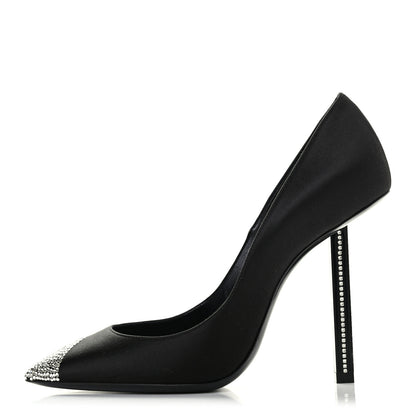 Saint Laurent Satin Crystal Embellished Tower 110 Pump 37.5 Black 1 of 20