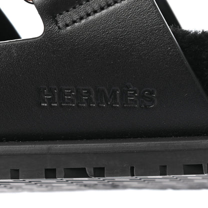 Hermes Calfskin Woolskin Womens Chypre Sandals 41 Black 6 of 9