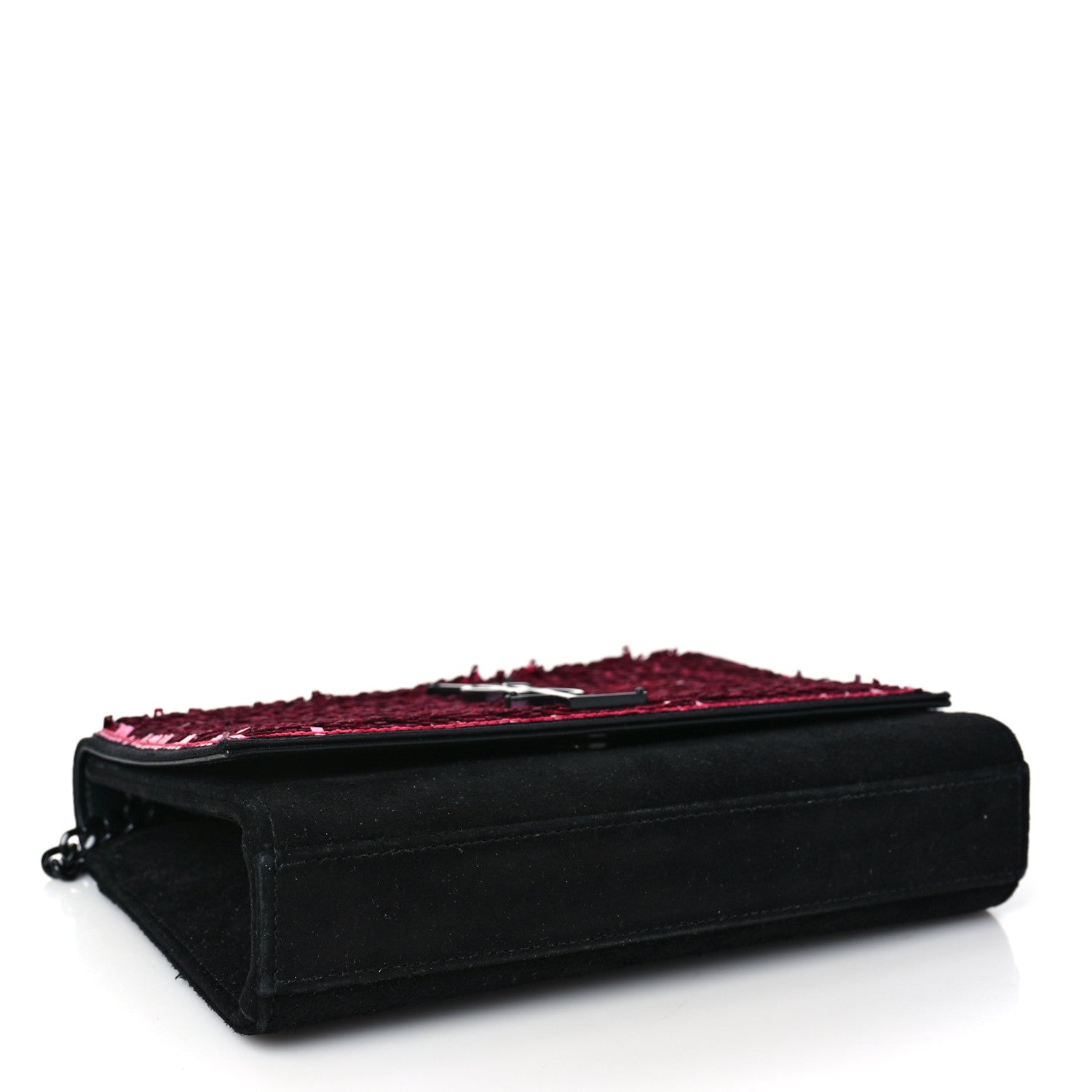 Saint Laurent Paillette Suede Monogram Kate Chain Wallet Pink Black 4 of 9