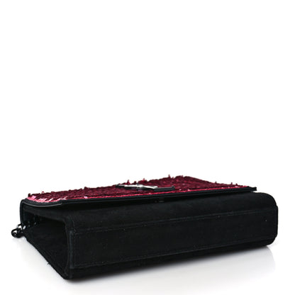 Saint Laurent Paillette Suede Monogram Kate Chain Wallet Pink Black 4 of 9